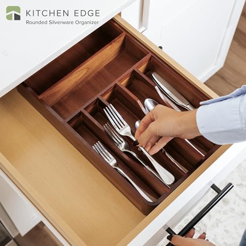 KitchenEdge Silverware & Utensil Organizer, Fixed 10.5 in, Acacia | Cutlery, flatware holder, rounded corners, 7 compartments, non-slip feet, kitchen drawers - Image 2