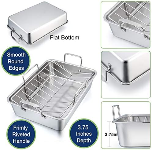 P&P CHEF 16" Roasting Pan with Racks, Stainless Steel Roaster Turkey Pan - Image 4