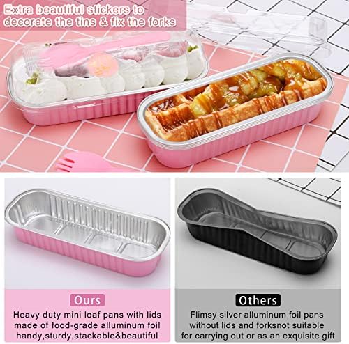 25Pack Pink Mini Cake Pans with Lids Mini Loaf Pans and Spoons and Stickers, 6.8Oz Aluminum Foil Pans Tins, Individual Dessert Cups Containers for Sales,Party,Picnics - Image 6