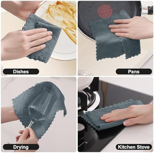 Homaxy Super Soft 12 Pack Coral Velvet Dish Cloths, 7" x 9", Dark Grey - Image 5