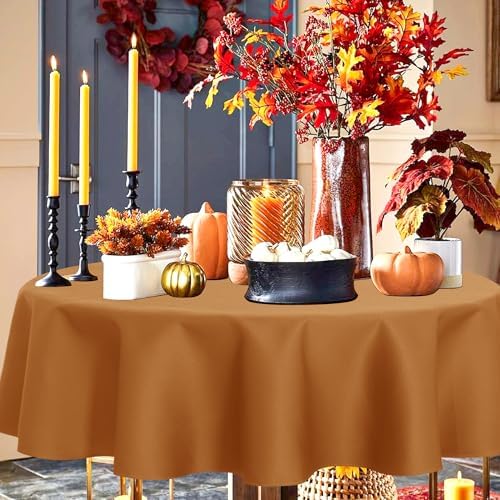 sancua Round Tablecloth 70 Inch Fits 20-58 Inch Tables, Light Brown - Image 2