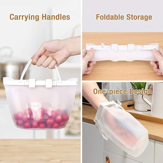 Reusable Silicone Leakproof Food Storage SnapBags Airtight Odorless Bag Stand-Up Bags Flat Bottom Reusable Ziplock Freezer Bag, Dishwasher Safe Bags Reusable Sous Vide Bags - Image 2