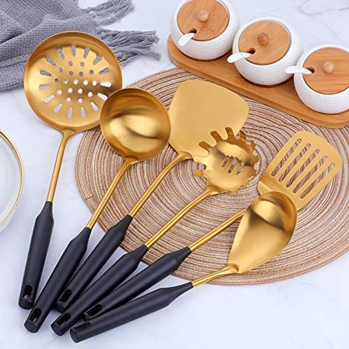 Baikai Kitchen Utensils Set of 7, Titanium Plated Black Gold Cooking Tool Gadgets Stainless Steel Cookware Set with Holder - Image 2