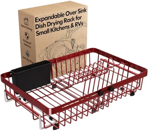 MAJALiS Red Dish Drying Rack Over The Sink with Utensil Holder by MAJALiS