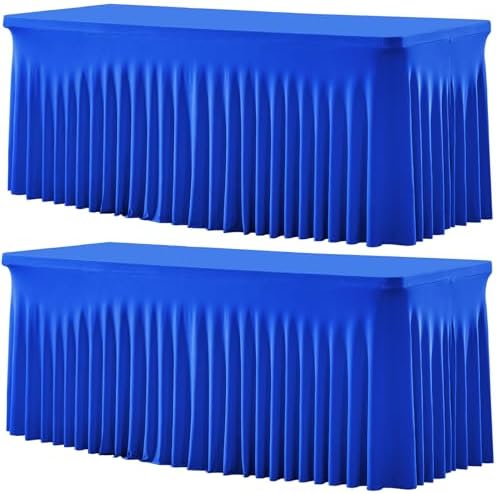 Besutolife 2 Pack Royal Blue Spandex Tablecloth for 6ft Rectangle Tables Fitted Table Cloth Stretch Table Covers Skirt 6ft Rectangular Tablecloths for Banquet Parties Wedding Decorations by Besutolife