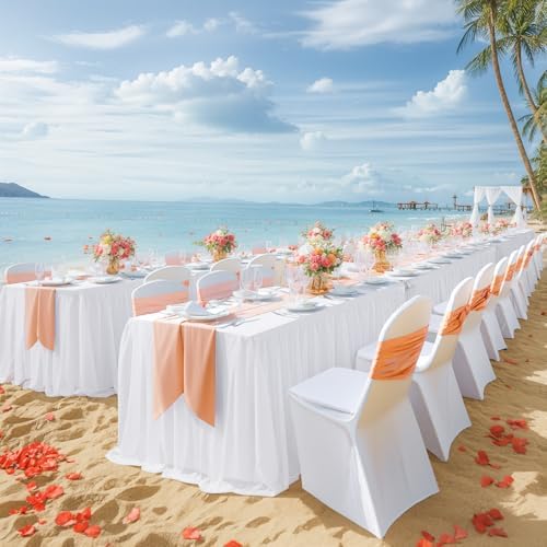 2 Pack White Tulle Tablecloths for 6 Foot Rectangular Tables, 6ft Wrinkle Free Spandex White Table Cover with Tutu Skirt for Wedding Bridal Shower Birthday Party Banquet Baby Shower Events Decorations - Image 4