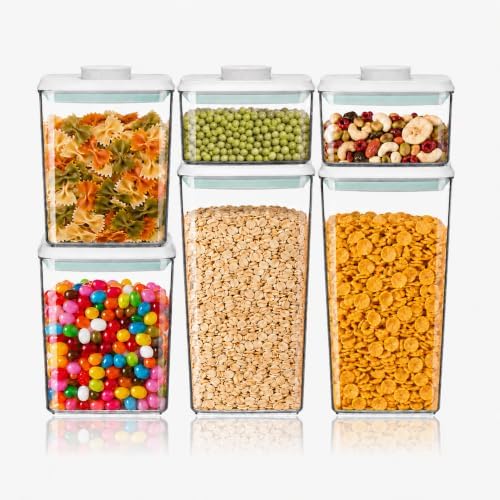 6-Piece Airtight Food Storage Containers, Clear Stackable Pop Lid | Two each of 0.5, 1.3 and 1.9 Qt; clear, stackable BPA-free food-grade pantry canisters with airtight one-touch pop lids set. by Unknown