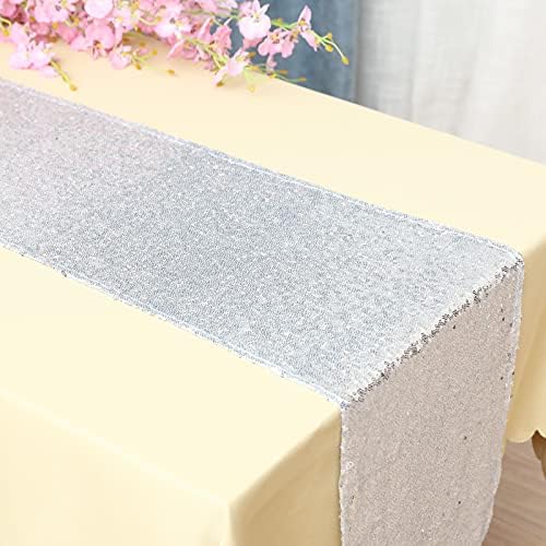 Silver Sequin Table Runner 12 Pack, 12x108 Inch Glitter Table Runner - Image 7