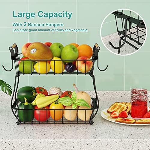 ANTOPY 2 Tier Fruit Basket with 2 Banana Hangers & Dish Drying Rack Small Dish Rack, Dish Racks for Kitchen Counter - Image 3
