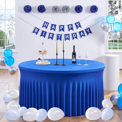 Outpain Royal Blue Spandex Round Tablecloths for 72 inch Tables, Stretchy 132inch Fitted 6FT Round Table Cloths with Skirt for Wedding Party Dining Banquet - Image 6
