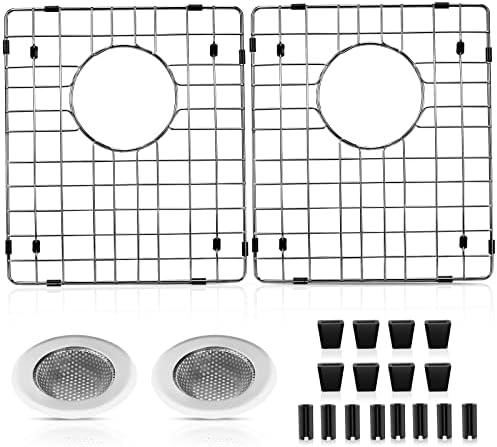 2pcs ARLBA Upgraded 15"x13" 304 Stainless Steel Sink Protectors for Kitchen Sink 15.5"x13.5" Rear Drain,Metal Sink Grid & Sink Rack for Bottom of Sink, Sink Gate Scratch Protection w/Sink Strainers by ARLBA