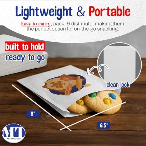 MT Products Custom Printed White Cookie Bags 6.5" x 8" - Personalized Grease Resistant Bakery Bags for Baked Goods - Pack of 100 - Image 2