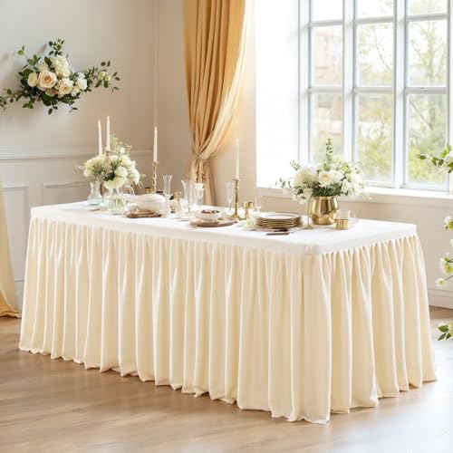 6 Pack Champagne Tablecloths for Rectangle Tables 6ft, Wrinkle Resistant Spandex Tablecover Fitted Stretch Table Cloth with Pleated Ruffle Table Skirts for Party Banquet Dining Birthday Wedding - Image 4