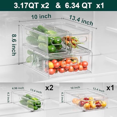 LALASTAR Fridge Drawers, 3-Pack Clear Stackable Pull Out Refrigerator Organizer Bins, Food Storage Containers for Kitchen, Freezer, Vanity & Fridge Organization and Storage (2 Small+1 Medium) - Image 5