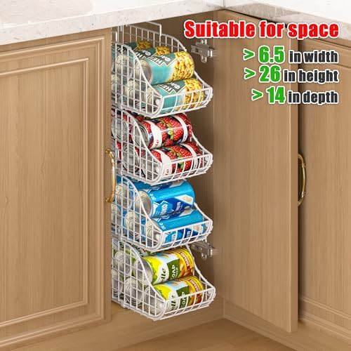 Sonyabecca 4-Pack Stackable Can Rack Organizer for Kitchen Pantry，White | Soda Can Organizer and Food Storage Dispenser for Pantry Cabinets. Foldable Wire Rack Keeps Canned Food Organized - Image 3