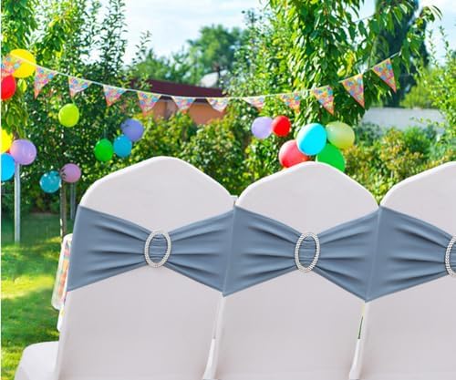 50pcs Dusty Blue Chair Sashes for Wedding Ceremony, Elastic Chair Bands Bows for Party Banquet Theme Hotel Restaurant Event Decorations, 50 Pieces, Dusty Blue - Image 2