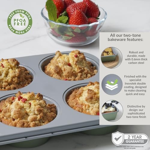 Cooksmart Signature 6 Cup Muffin Tray – Carbon Steel | PFOA-Free Non-Stick | Dishwasher Safe | Elegant Green Finish | Perfect for Muffins & Cupcakes - Image 4