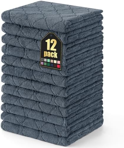 Homaxy 12 Pack Super Soft Absorbent Dish Towels, 13" x 19", Dark Grey by Homaxy