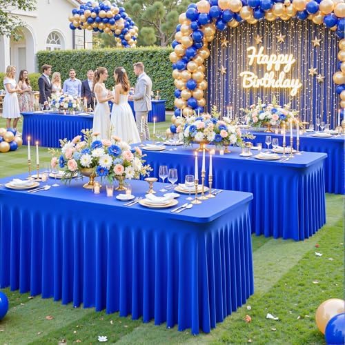 gogoparti 6 Pack Spandex Royal Blue Fitted Table Cloth for 8ft Rectangle Tables Blue Tablecloth Stretch Table Covers Banquet Wrinkle Free Tablecloths Skirt for Parties Wedding - Image 2