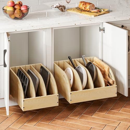 WelFurGeer Birchwood Pot and Pan Organizer with Soft-Close Drawer, Pull Out Cabinet Organizer, Heavy-Duty Slide-Out Storage for Baking Sheets, Cutting Boards, and Kitchen Utensils - Image 2