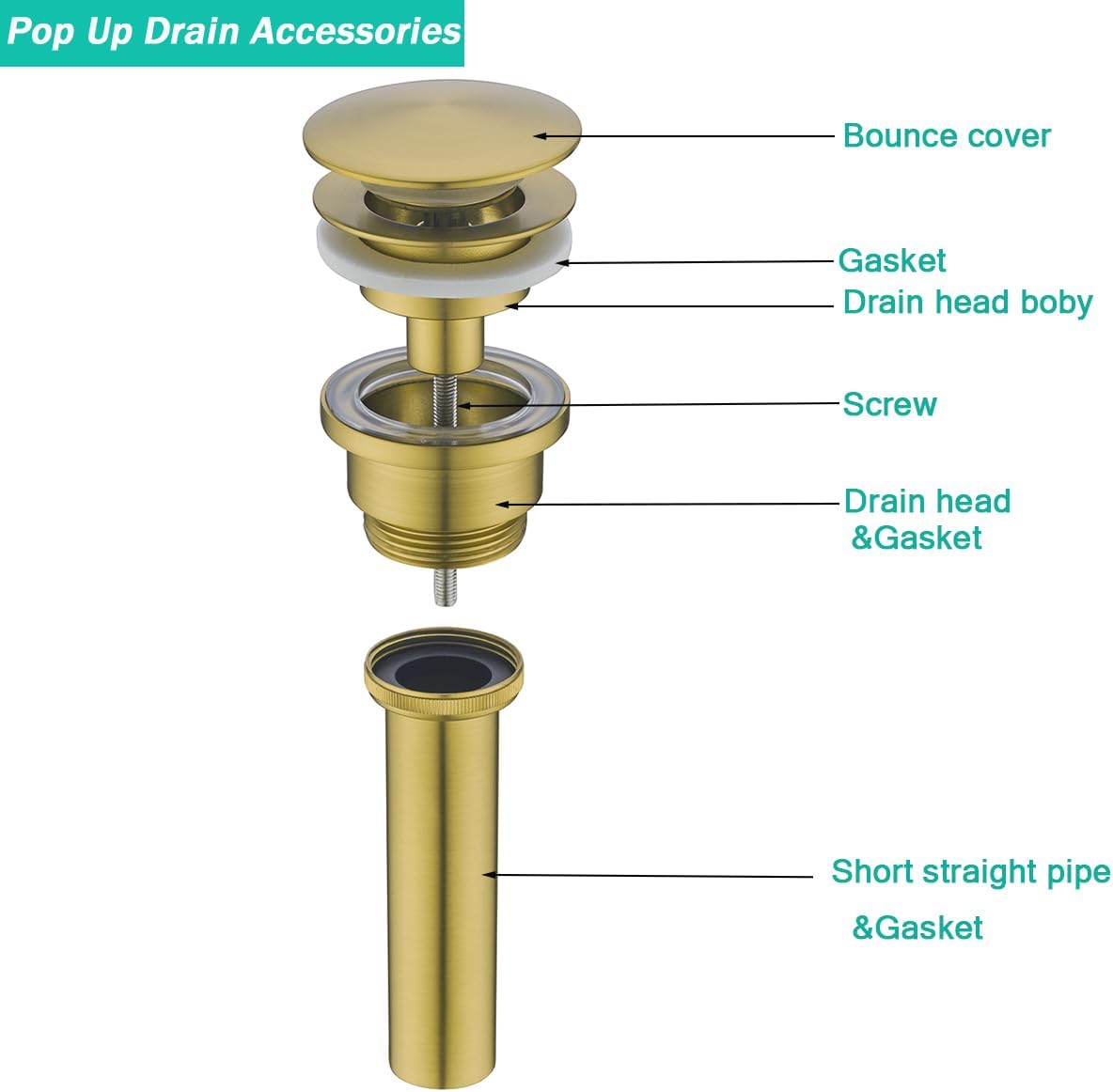Bathroom Sink Drain With Overflow and Without Overflow Vessel Sink Lavatory Vanity Dual Use Pop Up Drain Stopper,All Metal Rustproof Brass and 304 Stainless Steel,Champagne Bronze