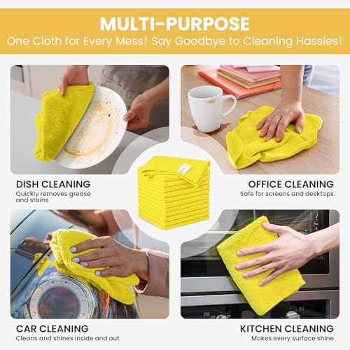 SIFANGKE Microfiber Cleaning Cloth, 12 Pack Yellow Cleaning Rags for Housekeeping, Reusable Microfiber Towels for Car, Kitchen, Bathroom and Household Cleaning Supplies, 11.8"X11.8" - Image 4