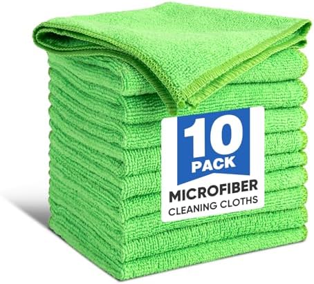 TEAWOO 10 PCS Green Microfiber Cleaning Cloths, Assorted Cleaning Rags by TEAWOO