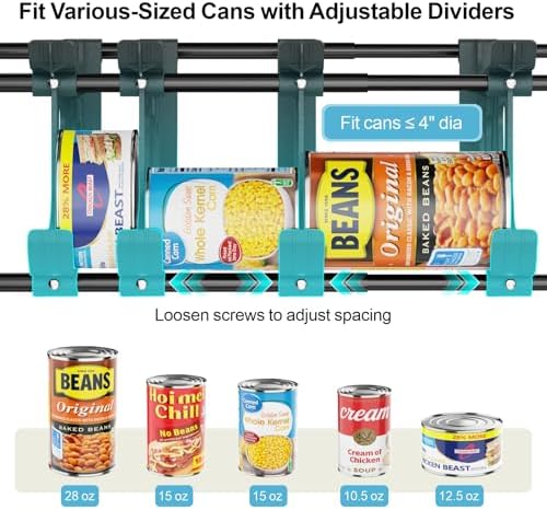 iSPECLE Pantry Can Organizer - Auto-Rolling, Expandable, Holds 120 Cans | Stackable For Walk-in Deep Pantry Shelf, Adjustable Width for Food Cans, Sturdy Metal Frame, Easy Access & Restocking, Black - Image 3