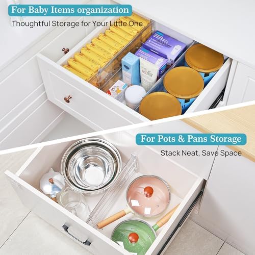 Vtopmart 6" Tall Upgrade Drawer Dividers, 12.8"-22.3" Expandable, 4 Pack | Deep Drawer Organizer, Big Drawer Separator, Clear plastic Adjustable Storage Divider for Dresser, Baby Supplies, Kitchenware - Image 6
