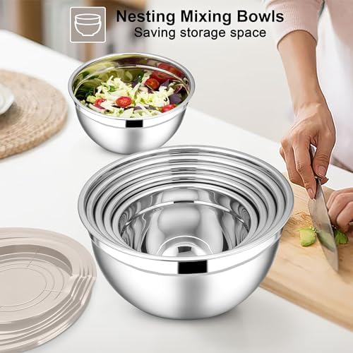 E-far Stainless Steel Mixing Bowls, 7PCS Mixing Bowls with Airtight Lids - Image 3