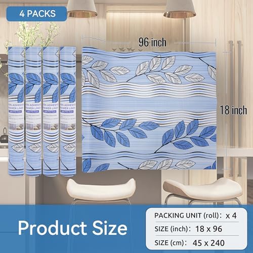 FIFTY FEET Blue Leaves Shelf Liner for Kitchen Cabinets, 18 x 96 Inch x 4 Roll Non Adhesive Non Slip Drawer Liner, Washable Cabinet Liner for Shelves & Drawers - Image 5