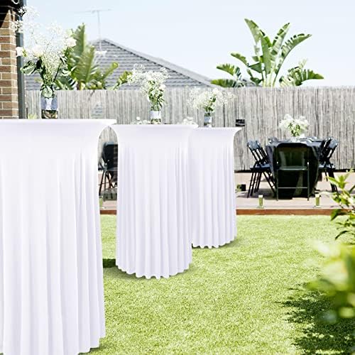 8 Packs White Round Cocktail Table Skirt 32"x 43" - Image 5