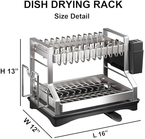2 Tier Dish Drying Rack Stainless Steel Dish Rack Kitchen Counter - Image 2