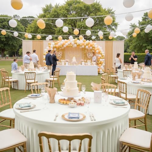 Outpain 6 Pack Spandex Ivory Round Tablecloths for 60in Tables, 120Inch Stretchy Fitted 5FT Round Table Clothes,Wrinkle Free Table Cover with Skirt for Wedding Party Dining Banquet - Image 5