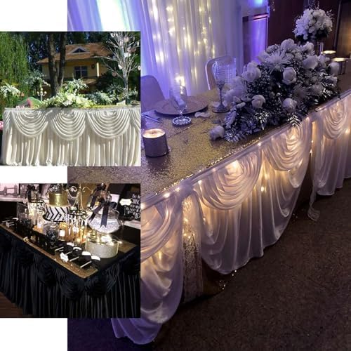 Efavormart 14ft Peacock Teal Pleated Satin Double Drape Table Skirt - Image 4