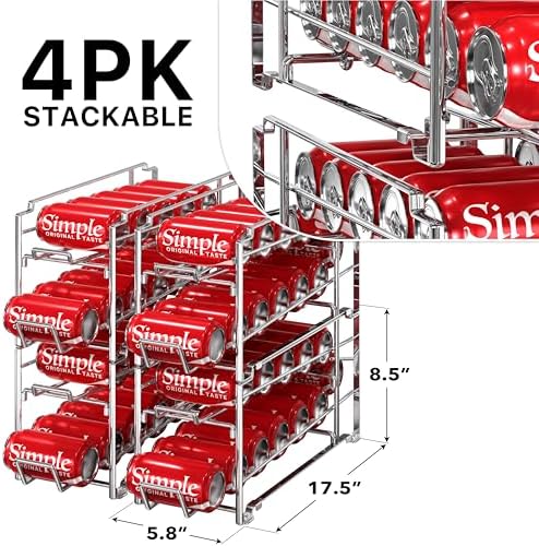 Simple Houseware 4-Pack Soda Can Stackable Rack Dispenser Organizer, Chrome | for Pantry/Refrigerator - Image 2