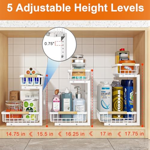 REALINN Under Sink Organizer, White 2 Pack Height Adjustable - Image 5
