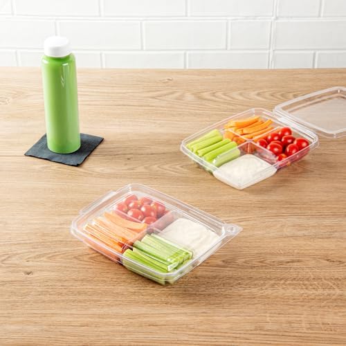 Tamper Tek 13 Ounce Rectangle Take Out Containers, 100 Durable Carryout Containers - Tamper-Evident, Freezable, Clear Plastic To-Go Containers, 4 Compartments, With Hinged Lids - Restaurantware - Image 4