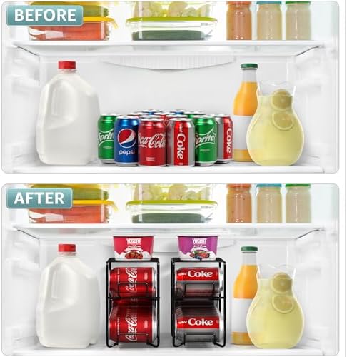 Sorbus Soda Can Dispenser Rack for Fridge, Holds 12 Cans (1 Pack, Black) | Dispensing organizer keeps standard 12-ounce drinks accessible in refrigerator and pantry cabinets for easy restocking. - Image 6
