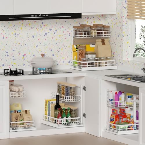 Under Sink Organizer, Adjustable Height Pull-Out Kitchen Storage Organization,15.8" x 11.8" x 16.5", 2-Tier Kitchen Shelf, Bathroom Drawer Organizer, 2 Pack|White - Image 6