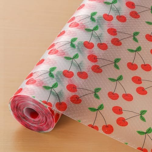 Cooyes Shelf Liner, Non-Adhesive Waterproof Shelf Paper with Fruit Pattern, Easy to Cut and Durable EVA Cabinet & Drawer Mat for Kitchen (11.8 Inch W x 236 Inch L, Red Cherry) by Cooyes