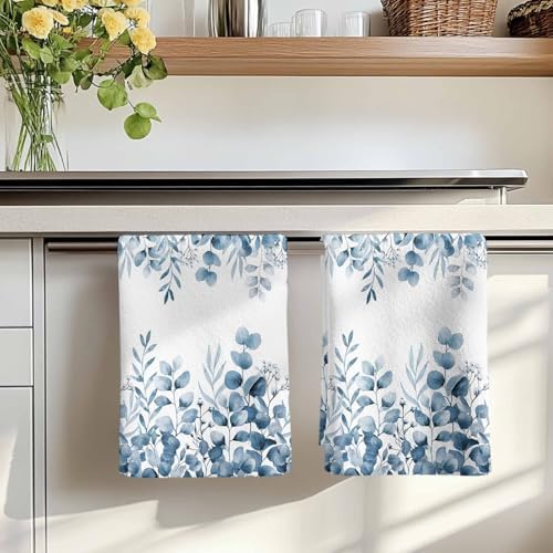 Blue Eucalyptus Kitchen Towels Set of 4, Absorbent Dish Towels for Kitchen, Botanical Summer Leaves Country Floral Microfiber Hand Towel, Quick Drying Tea Towel for Cleaning Decorative Dishcloths - Image 7