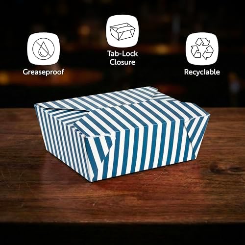 Restaurantware 45 oz Blue And White Stripe 8 Bio Box Container, 50 Ct - Image 4