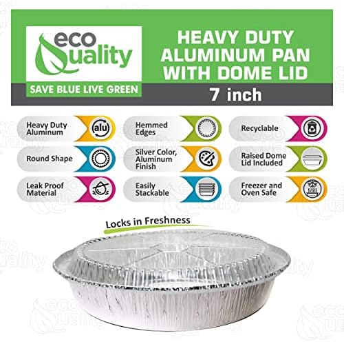 EcoQuality 7" Round Aluminum Foil Pans with Clear Lids - Disposable Containers with Foldable Walls for Pie Baking, Cooking, Serving, Reheating, and Storing - Freezer and Oven Safe Tart Pan 400 Pack - Image 3