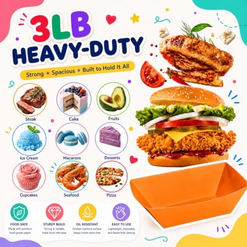 Uiifan 300 Pcs Paper Food Boats Disposable Paper Food Tray,Rainbow - Image 6