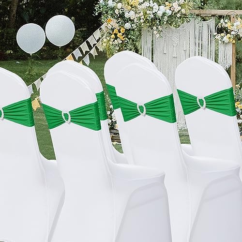 Pack of 120 Spandex Chair Sashes Bows Stretch Chair Cover Band with Buckle Slider Universal Elastic Chair Ties for Wedding Banquet Party Event Decoration (Emerald) - Image 7