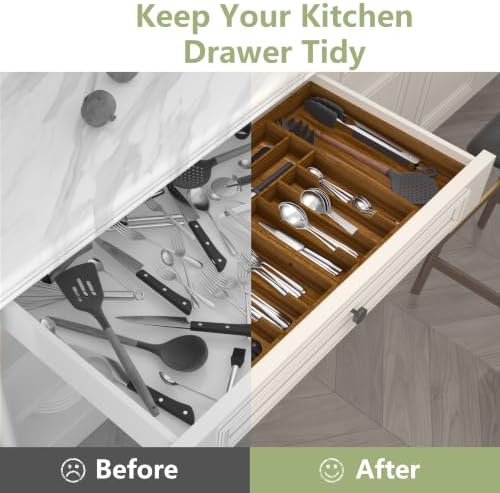Suli Extra Large Silverware Drawer Organizer,Expandable 22in to 37in,Acacia | 2.6in Deep,13 Slot,Removable Design,Expandable Utensil Tray for Drawer,Big Adjustable Cooking Cutlery Flatware Holder,Brown - Image 5