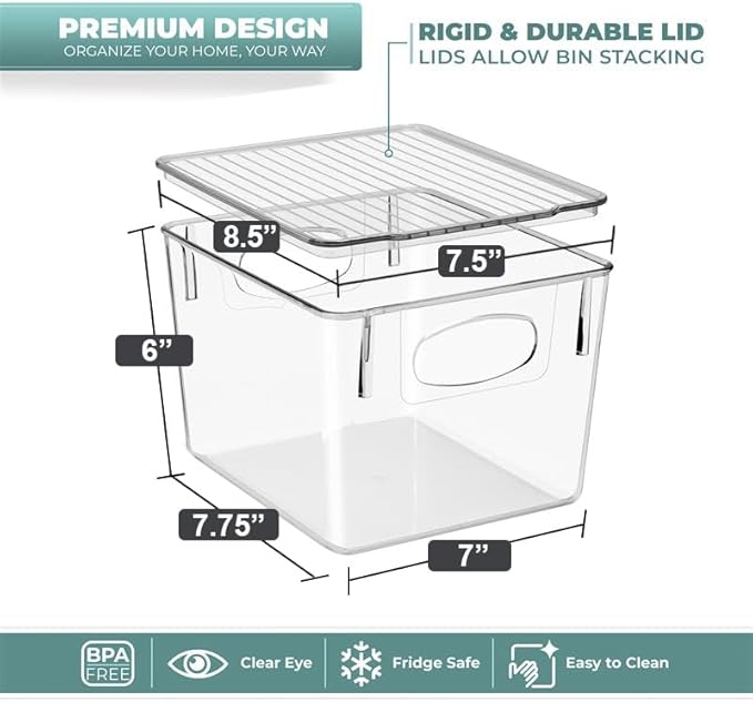 Sorbus Medium Plastic Storage Bins with Lids - Kitchen, Pantry, Refrigerator Organizer Bins - Clear, 4 Pack - Image 2