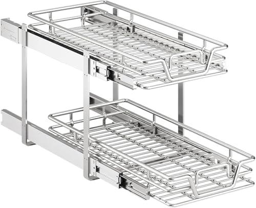2-Tier Kitchen Cabinet Pull Out Shelf and Drawer Organizer Slide Out Pantry Storaqe Basket in Multiple Sizes (11" W x 18" D) by Unknown
