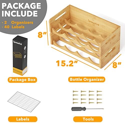 SpaceAid Bamboo Water Bottle Organizer with Labels, Kitchen Pantry Water Bottle Storage Rack for Cabinets, Home Cup and Wine Bottle Holder Shelf Organizers, 2 Pack 4-Slot, Hold 8 Bottles - Image 5